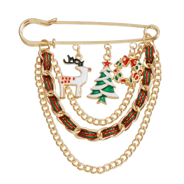 Jewelry Gift Cartoon Christmas Brooch Snowman Snowflakes Dress Shawl Clip Socks Waist Fixed Buckle Enamel Badge Ladies