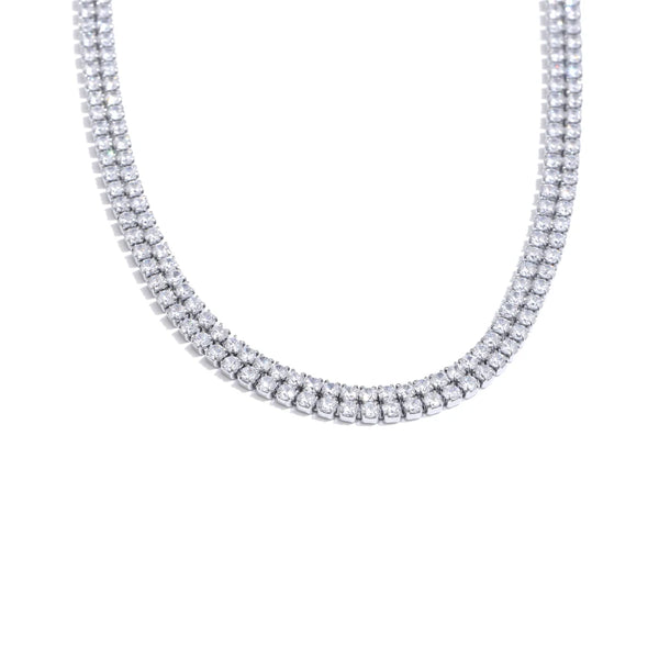 Stainless Steel Necklace Double Layered Exquisite Shiny Cubic Zirconia Waterproof Temperament Gift 35+10cm