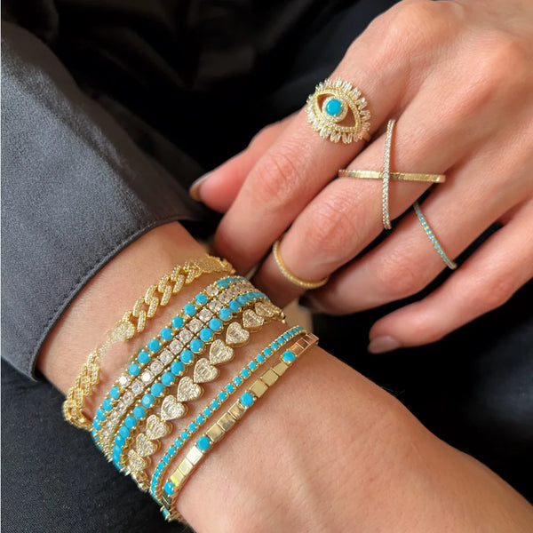 2025 New Mix White Turquoises Round 3MM CZ Prong Set Tennis Chain Bracelet Gold Color Fashion High Quality Women Jewelry