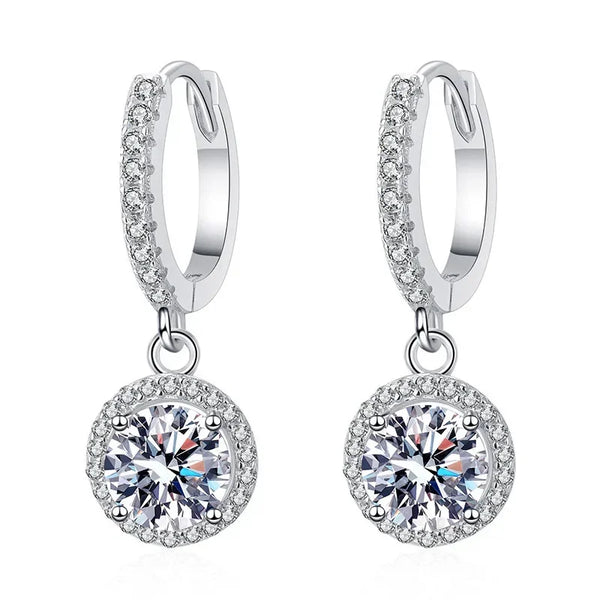 925 Sterling Silver 1 Carat Moissanite Round Earrings for Women Luxury Evening Style