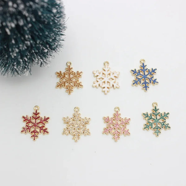 7 Pieces Christmas Enamel Snowflake Charms for Necklace Bracelet Earring DIY Christmas Decoration Jewelry Making Crafts Supplies