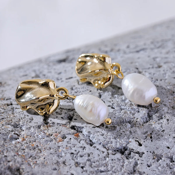Mchic Popular Natural Pearl Geometric Drop Earrings Prevent Allergy Metal Exquisite Fashion Daily Jewelry Attractive 2024 Gift