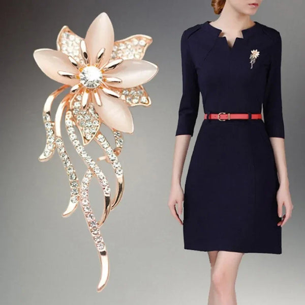 Brooches Opal Stone Rhinestone Brooch Gold Color Flower Bouquet Brooch Pin Bridal Wedding Jewelry Gift Brooches For Women