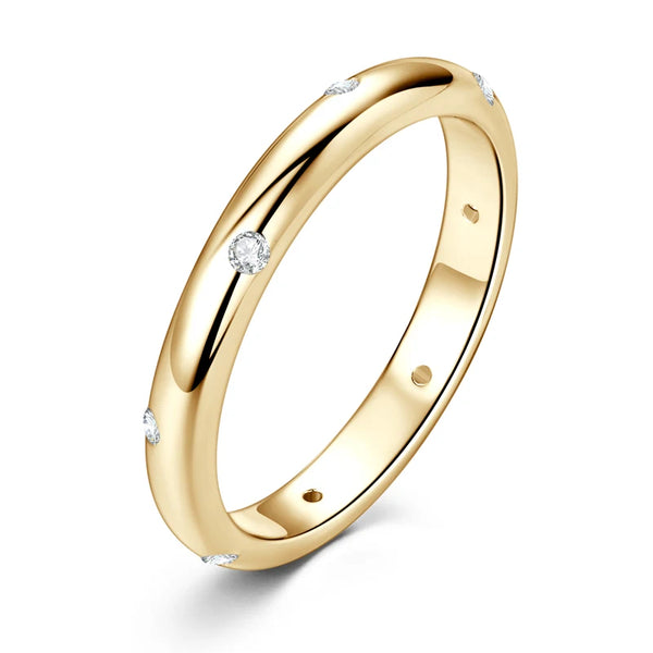 OXTAO Round Moissanite Ring 925 Sterling Sliver D Color Sparkling Eternity Band Wedding Engagement Rings For Women Certified