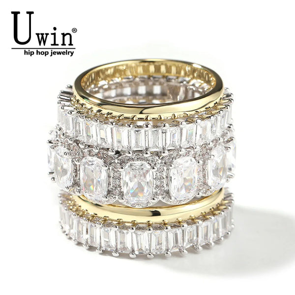 Uwin 5-piece Ring Set Baguette Rings For Women Stagger Full Iced Out New In Rings Jewelry