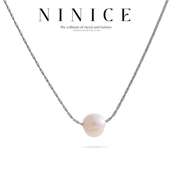 NiNice Necklaces for Women Stainless Steel Natural Freshwater Pearl Round Pendant Fashionable Simple Decoration Gift New