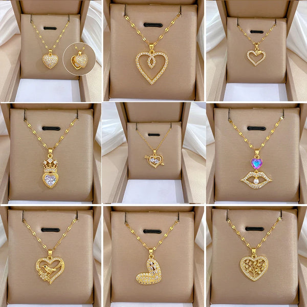 OIMG 316L Stainless Steel Multiple Styles Exquisite Heart Luxurious Temperament Gorgeous Necklace For Women Clavicle Chain