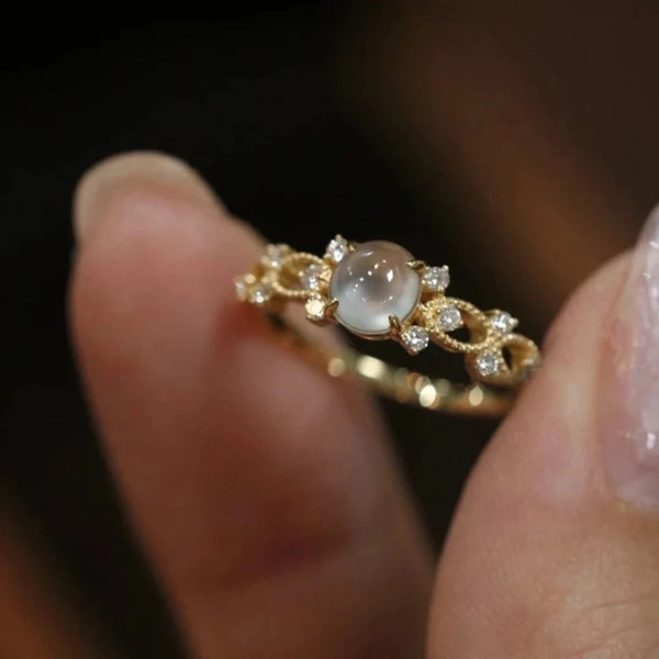 Huitan Trendy Imitation Opal Rings Series for Women Exquisite Hollow Gold Color Finger Rings Wedding Party Aesthetic Jewelry Hot