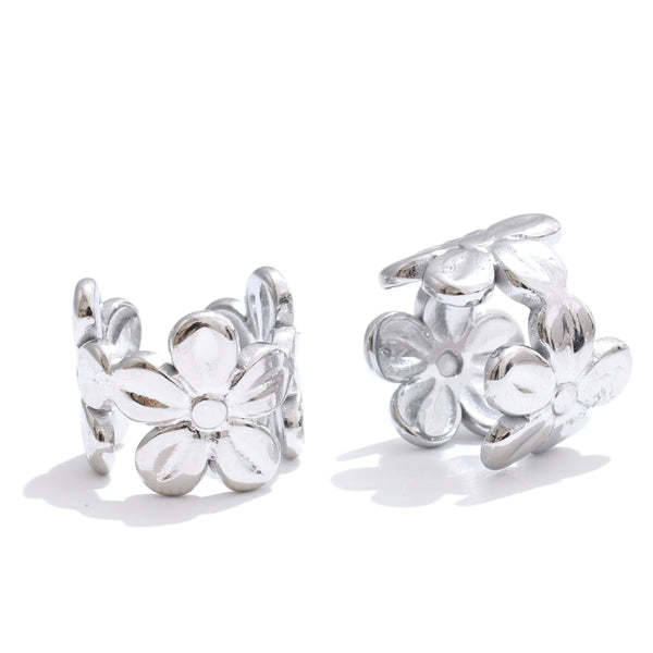 Stainless Steel Earrings Flower Shaped Connection Ear Bone Clip Design Fashionable Trendy Waterproof Exquisite Gift New