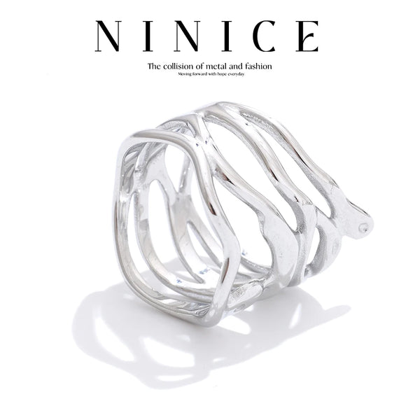 NiNice Rings Stainless Steel Jewelry Woman Layered Hollow Design Fashion Trend PVD Plating Gift New Wholesale