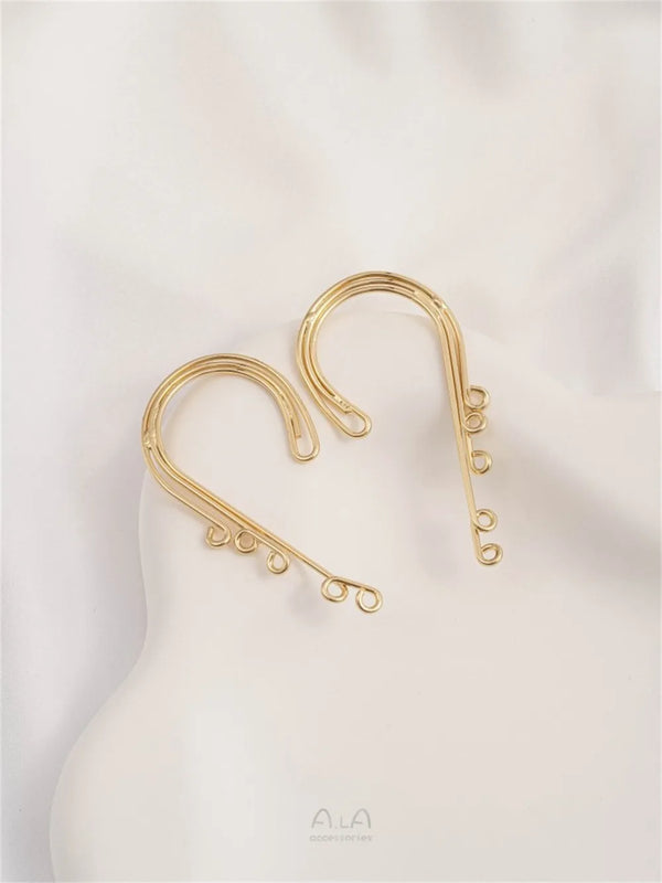 14K Gold-plated Earrings with Multiple Hanging Rings and Ear Clips, Handmade DIY Tassel Earring Accessories Without Ear Holes