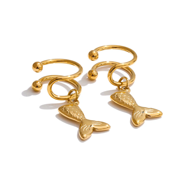 Yhpup Adjustable Ear Accessories Stainless Steel Fish Ear Bone Clip Jewelry for Fashion Women PVD Plated Waterproof Bijoux
