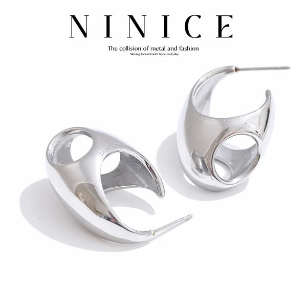 NiNice Earrings Stainless Steel Earring Design with Hollow Geometric Shapes Popular Waterproof Wholesale