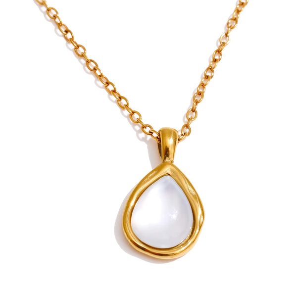 Yhpup 2025 Shell Teardrop Pendant Necklace for Women Stainless Steel High Quality Popular Jewelry Accessories Gift