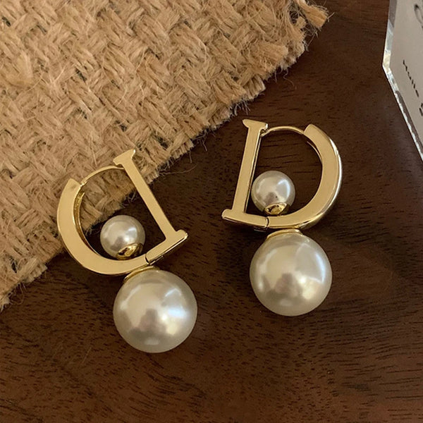 1 Pair Pearl Pendant Drop Earrings For Women Girls New Trendy Elegant D-shaped Geometric Ear Buckle Party Jewelry Gifts