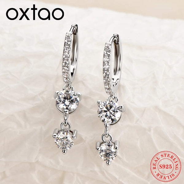 OXTAO 925 Sterling Silver Classic Moissanite Tassel Hoop Earrings Women'S Wedding Jewelry Fashion Jewelry Gift  Certificate