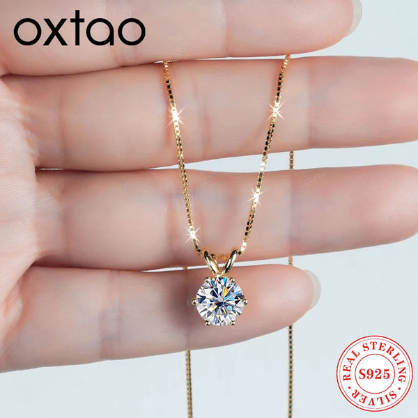 OXTAO D VVS1 0.5-5ct Moissanite Solitaire Pendant Necklaces Female 925 Silver Clavicle Chain Necklace Luxury Jewelry Gift