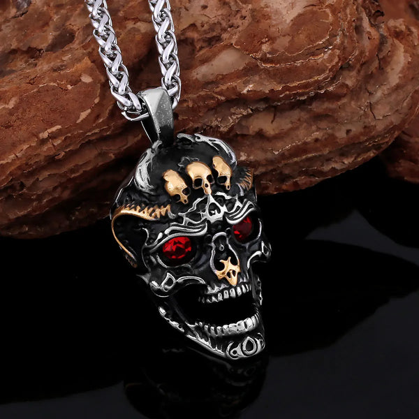 Creative 316L Stainless Steel Ghost Skull Necklace Vintage Viking Men's Neo-Gothic Fashion Rock Party Pendant Amulet Jewelry