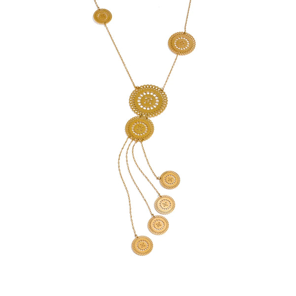 Yhpup 47+7cm Stainless Steel Round Hollow Long Drop Necklace 18K Gold Color Plated Personalized Fashion Jewelry Accessories NEW