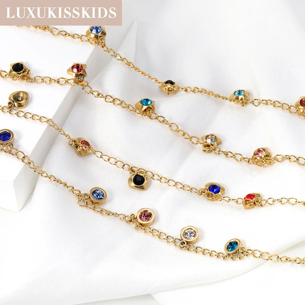 LUXUKISSKIDS Bohemia Anklets for Women Colorful Cubic Zirconia Ankle Bracelet Tassel Jewelry Star/Heart Charms Leg Accessories