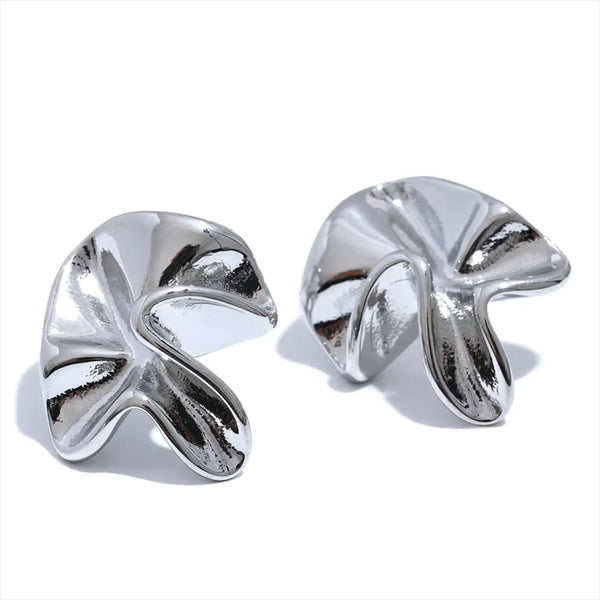 316L Stainless Steel Irregular Pleated Metal Flower Stud Earrings Fashion Unique Chic Jewelry Tarnish Free