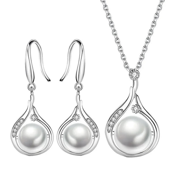 925 Sterling Silver Pearl Pendant Elegant Jewelry Sets For Women Earring Necklace Luxury Quality Jewellery  Accessories