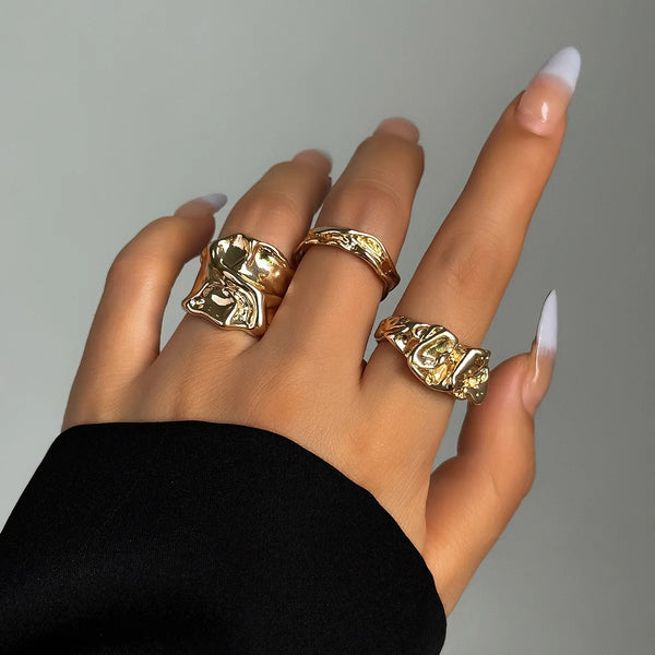 2025 Irregular Metal Ring Set for Women Men Vintage Gold Silver Color Geometric Finger Rings Bohemian Fashion Jewelry Gifts