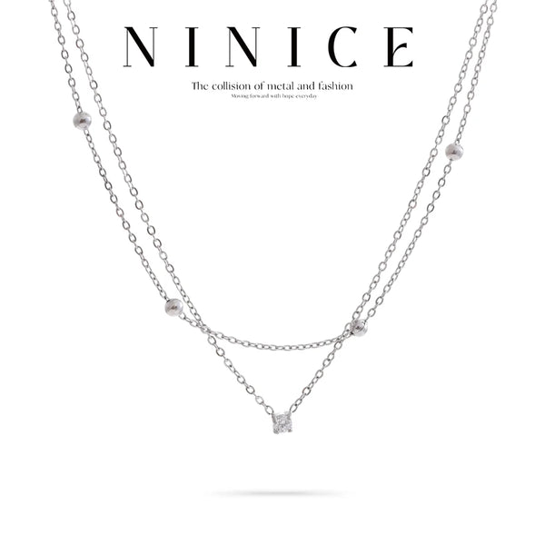 NiNice Necklaces 316L Stainless Steel Jewelry Double Layered Cubic Zirconia Pendant Fashionable Korean Style Minimalist Gift New