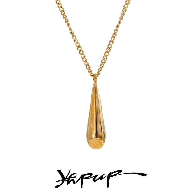 Yhpup Stainless Steel Metal Water Drop Pendant Necklace Minimalist Chic Collar Jewelry for Women Accessories