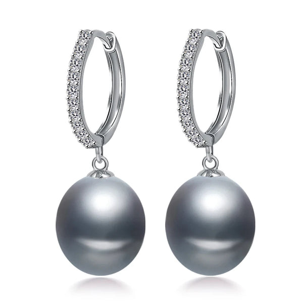 Wedding Natural Freshwater Grey Pearl Hoop Earrings Women,Bridal Silver 925 Pearl Earring Girl Wife Birthday Gift White Black