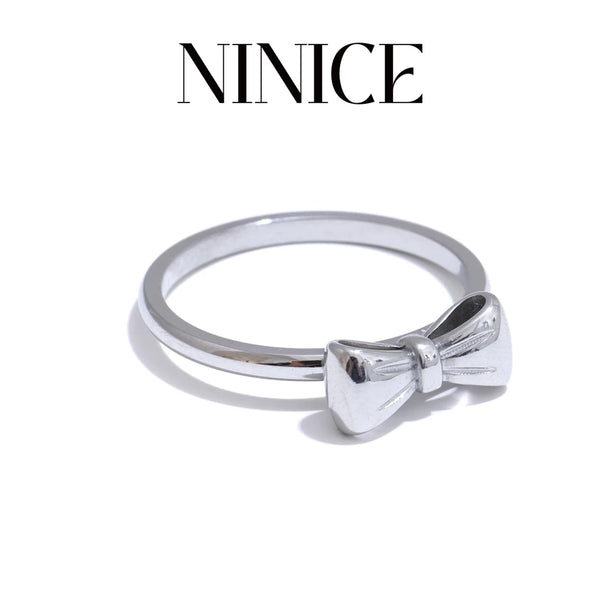 NiNice 2025 Exquisite Stainless Steel Bow Bowknot Thin Ring 18K Plated Hypoallergenic Trending Jewelry Wholesale