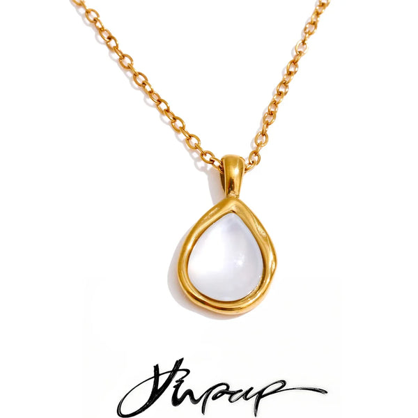 Yhpup 2025 Shell Teardrop Pendant Necklace for Women Stainless Steel High Quality Popular Jewelry Accessories Gift