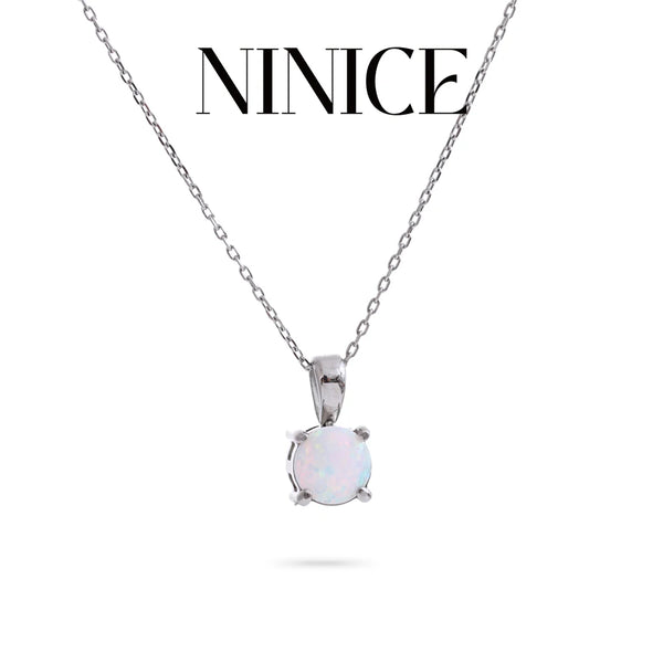 NiNice Round Opal Stone Pendant Necklace Gold Silver Color Rust Proof Stainless Steel Temperament Neck Jewelry Gift