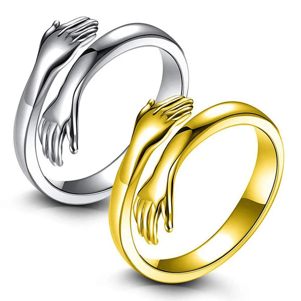 Romantic Hand Hug Rings Gold Silver Color Adjustable Couple Finger Ring Fashion Jewelry For Lovers