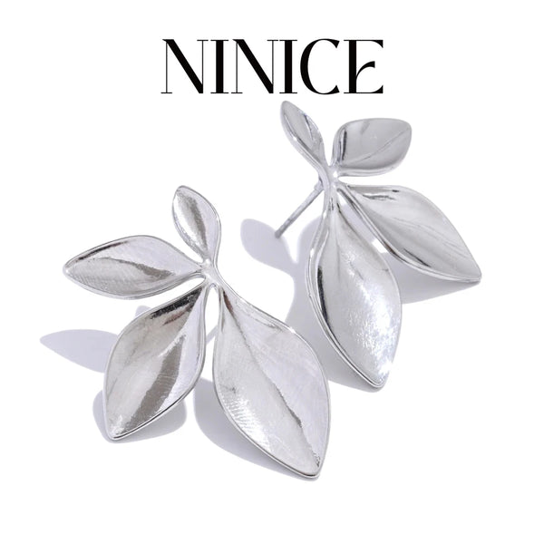 NiNice Hot Style Smooth Stainless Steel Plant Leaf Stud Earrings 316L Waterproof Texture High Quality Jewelry Recommend