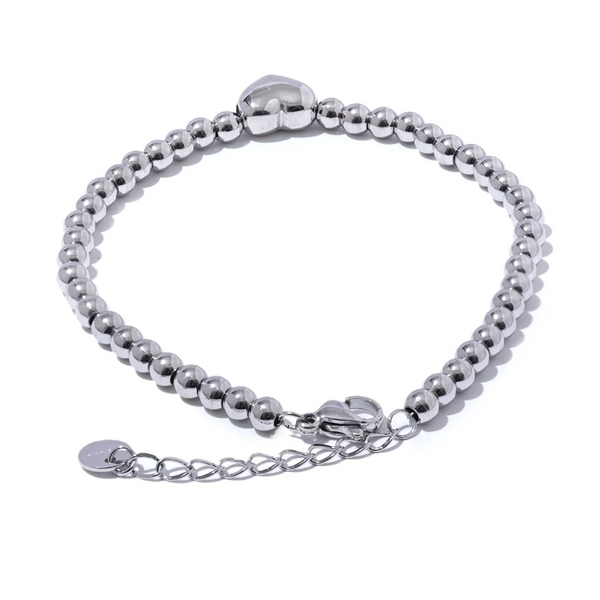 Bracelet Stainless Steel Round Bead Heart-shaped Pendant Fashionable Trendy Personalized Simple Selection