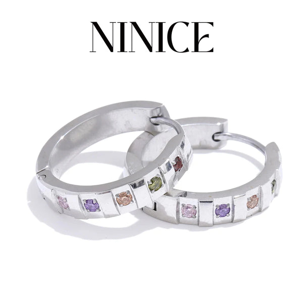NiNice 2025 Stainless Steel Inlaid Cubic Zirconia Round Hoop Earrings Fashion Trendy Chic Jewelry Accessories Gift