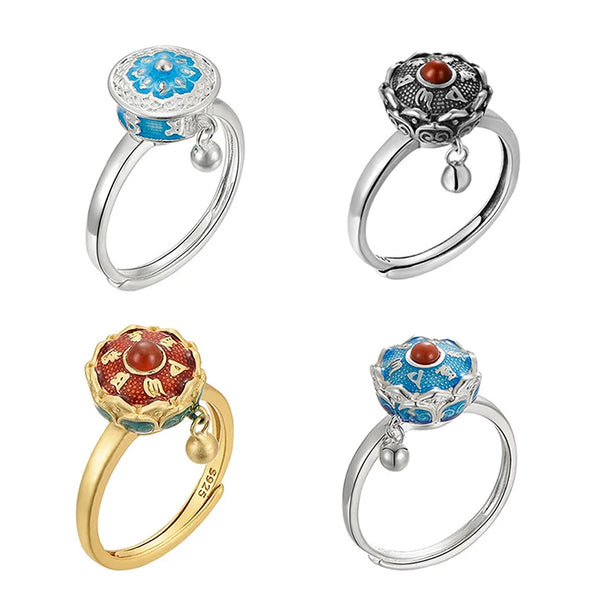 Buddhist Rotating Rings Fidget Finger Anti Stress Anxiety Spinner Open Adjustable Good Luck Buddhist Tibetan Prayer Wheel Ring