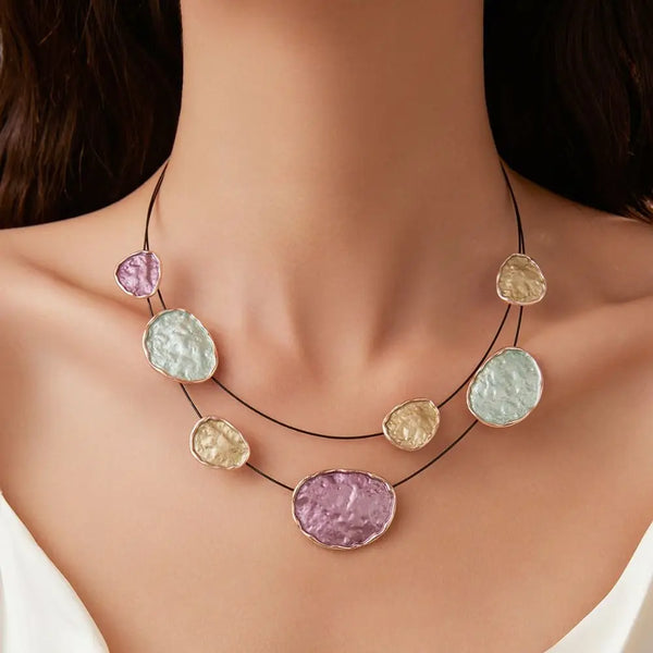 Colored Women's Necklace Irregular Oil Dripping Design Colorful Choker Alloy Circular Neck Pendant Accessory Jewelry