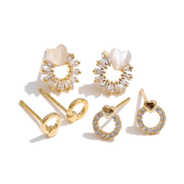 Mchic 1Set Cubic Zirconia Shell Round Stud Earrings Set for All Occasions High Quality Popular Jewelry Recommend Wholesale