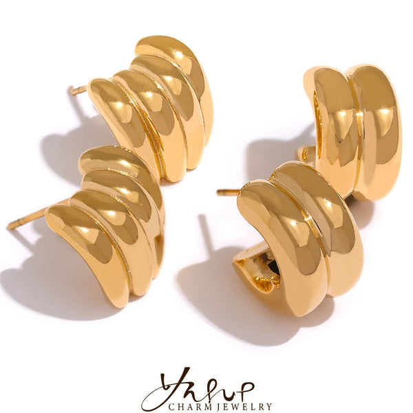 Yhpup Stainless Steel Minimalist Metal Punk Gold PVD Plated Thick Stud Earrings for Women Waterproof Geometric Fashion Jewelry
