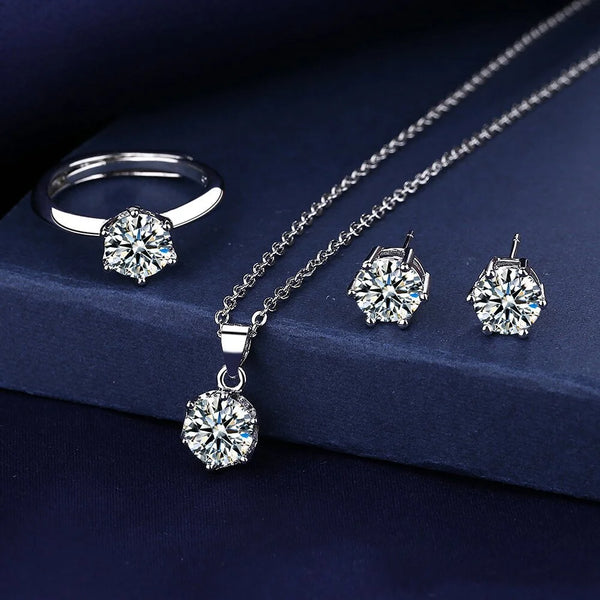 925 Sterling Silver Jewelry Set AAAAA Zircon Fashion Korean Women Elegant Necklace Earrings Ring Birthday Party Wedding Gift