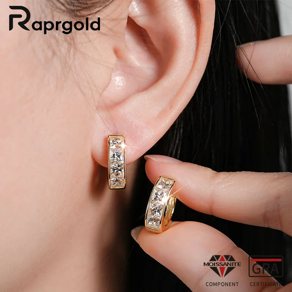 RAPRGOLD Certified Princess Cut Moissanite Hoop Earrings for Women S925 Sterling Silver Huggie Earring Jewelry Gifts oorbellen