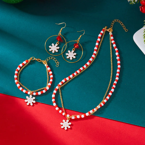 Christmas Colorful Rice Beads Choker Fashion Jewelry Set For Women Snowflake Elk Pendant Necklace Bracelet Earrings Xmas Gifts