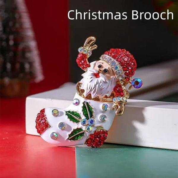 Christmas Brooch Women's Pin Suit Accessories Jewel Crystal Cute Christmas Boot Bell Brooches,Holiday Season Gifts.