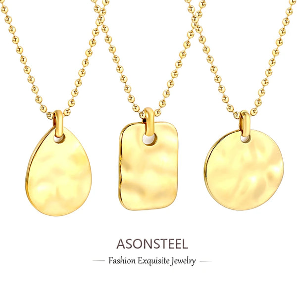 ASONSTEEL 316L Stainless Steel Water Droplet Rectangle Shaped Pendant Necklace For Women Man Minimalist Necklace Accessory Gifts