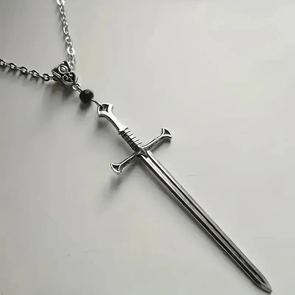 Sword Black Crystal Necklace,Cross Sword Necklace,Sword Pendant,Pagan, Gothic,Witchcraft,Spells,Witchcraft,Witches,Medieval Jewe