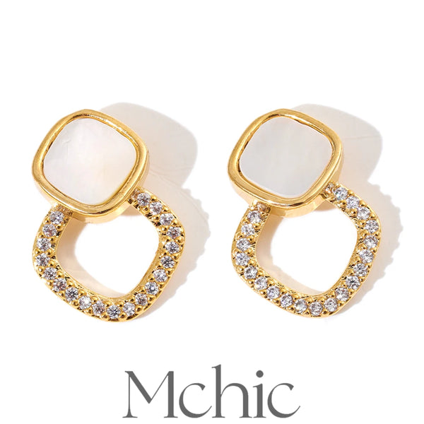 Mchic Cubic Zirconia Shell Square Earrings 14K Golden Plated Popular Fashion Versatile Jewelry Accessories Wholesale