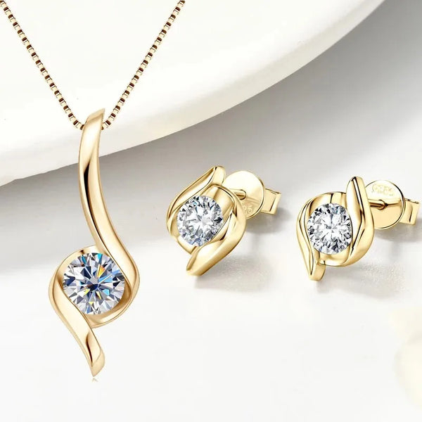 Sterling Silver 925 Real Moissanite Jewelry Set for Women 2.0ctw D Color Lab Diamond Stud Earrings Pendant Necklace Sets Gift